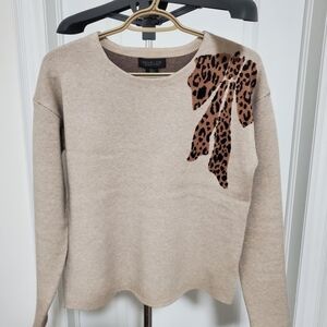 Rachel Zoe Beige Knit Sweater With Leopard Bow Print